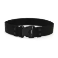 Close-up view of a 5.5cm black tactical belt with a durable plastic buckle. - 130cm / Black