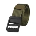 Military tactical nylon belt with durable black rectangle buckle for men - Army Green