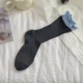 Primavera verano calcetines mujer vista detalle, calcetines estilo japonés con doble canalé. - Talla única / Gris oscuro