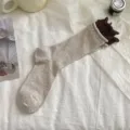Mujeres lindas calcetines de media pantorrilla con volantes estilo japonés algodón - Talla única / Avena