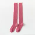 Pink fuzzy over-the-knee socks, coral fleece warm long stockings for winter home wear - One Size (35-39) / Rose Pink