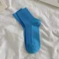 Solid color women's mid-calf ribbed socks, bright blue candy style spring summer cotton long socks - One Size (EU 35-40) / Sky Blue