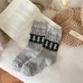 Cozy retro Fair Isle wool socks with pine tree pattern in warm grey and black tones - One Size (EU 35-40) / Light Gray