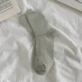 Light grey ribbed crew socks, soft cotton casual long socks, versatile daily wear socks. - One Size (EU 35-40) / Light Gray