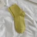 Women solid color mid-calf socks, avocado green cotton ribbed casual socks, daily wear variant. - One Size (EU 35-40) / Yellow-Green