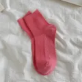 Solid pink mid-calf socks for women, sweet candy style cotton knitted casual hosiery. - One Size (EU 35-40) / Deep Pink