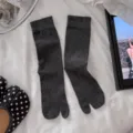 Women solid color dark grey split toe mid tube socks spring summer casual tabi socks. - One Size (35-40) / Dark Gray