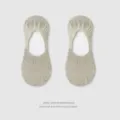 Women breathable mesh invisible boat socks, shallow mouth anti-slip low cut socks beige - One Size (35-40) / Light Green