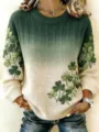 Detailed view of green gradient knit sweater with St. Patrick's Day clover pattern. - S / Tops / Gradient Shamrock (TBL774606)