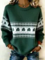 Green Fair Isle knit sweater with shamrock pattern for St. Patrick's Day celebration - S / Tops / Dark Green Jacquard (KIR770521)