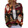 Cardigan de Noël festif avec motif d'impression numérique 3D Père Noël et flocons - S / Hauts / Imprimé de Noël (YK01)