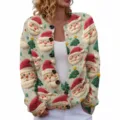 Gilet de Noël festif à col rond pour femme avec imprimé numérique 3D Père Noël - S / Hauts / Imprimé de Noël (YK02)
