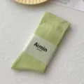 Calze al polpaccio in cotone verde chiaro per donna con elegante trama a costine - Taglia unica / Verde mela