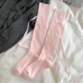 Rosa Kniestrümpfe für Damen mit süßen Schleifen, japanische Lolita Stil gerippte lange Socken. - Einheitsgröße (35-40) / Rosa