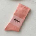 Japanese style women's coral pink cotton mid-tube socks with elegant rib texture - One Size / Dusky Pink