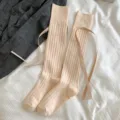 Aprikose Gerippte Schleife Kniehohe Socken Süße Japanische Lolita Stil Lange Socke - Einheitsgröße (35-40) / Khaki