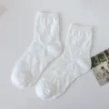 White women cute mid-calf socks with sweet lace bow design Japanese style casual short socks - One Size (34-40) / White Rose