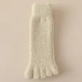 Soft creamy white coral fleece five-finger toe socks for women winter home wear - Aqua Green, 1 Pair