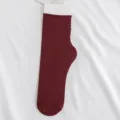 Elegant burgundy velvet mid-calf crew socks for women in a thin breathable summer knit - One Size / Burgundy