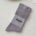 Soft lavender ribbed mid-calf cotton socks for women featuring minimalist branding - One Size / Purple