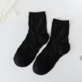 Women's black mid-tube jacquard socks, cute and stylish daily casual hosiery accessories. - One Size (34-40) / Black Rose