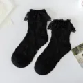 Black lace ruffles Lolita short socks sweet cute vintage style ankle hosiery pairs - One Size (34-40) / Black Lace Trim