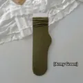 Soft army green slouch socks in a thin velvet rib knit for women - One Size / Army Green