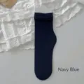 High-quality thin navy blue velvet slouch crew socks for women with soft ribbed texture - One Size / Navy Blue