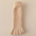 Cozy beige coral fleece five-finger toe socks, thick warm winter thermal floor socks for women - Khaki (1 Pair)