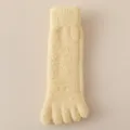 Soft cream yellow coral fleece five-toe socks for women, warm winter floor sleep wear - Light Yellow - 1 Pair