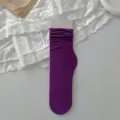 Soft deep purple velvet slouch socks for women, breathable candy color mid-calf stockings - One Size / Deep purple