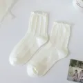 White ruffle mid-tube socks, cute lace knit hosiery for sweet lolita daily casual wear. - One Size (34-40) / Beige Ruffle Trim
