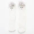 Warme weiße Korallenvlies-Socken mit süßem Cartoon-Gesicht und Kunstpelz-Besatz - Einheitsgröße / Weißes Alpaka
