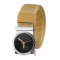 Men's outdoor nylon belt featuring a creative watch face automatic buckle design - Khaki