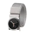 Men's outdoor silver nylon belt with creative watch dial automatic buckle for casual wear - Gray