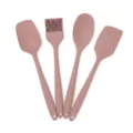 4-piece dusty rose silicone baking tool set with spatula, spoon, and oil brush for kitchen - Four-Piece Set / Pink