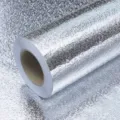 Pegatina de pared de cocina de papel de aluminio autoadhesiva resistente al aceite rollo - Ancho 60 cm * 3 m / Textura de piel de naranja plateada