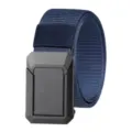 Men's tactical nylon web belt with heavy-duty metal buckle for outdoor casual wear - Navy Blue