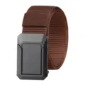 Brown tactical nylon belt with black zinc alloy buckle, durable casual braided webbing design. - Coffee