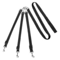 Schwarzes 3-Wege-Hundeleinen-Koppler-Set mit verstellbaren Nylonbändern und Metallclips - Schwarz