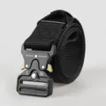 Black heavy-duty nylon tactical belt featuring quick-release cobra style metal buckle - 125cm / Black