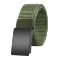 Army green tactical nylon belt with matte black automatic buckle - 125cm / Green