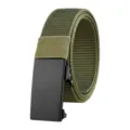 Herren Gürtel aus olivgrünem Nylon-Canvas mit schwarzer matten Automatikschließe - Armeegrün / 125cm