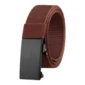 Durable brown nylon canvas belt for men featuring a black automatic smooth buckle - Coffee / 125cm