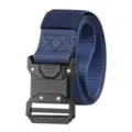 Navy blue tactical belt with black alloy quick-release buckle, durable nylon canvas workwear. - Navy Blue