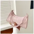 Stylish pink crocodile embossed underarm bag, elegant women's small shoulder handbag detail - Pink