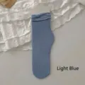 Light blue ribbed slouch socks for women, thin mid-calf velvet hosiery in candy color - One Size / Light Blue