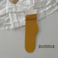 Women's summer thin velvet slouch socks in dark yellow candy color with ribbing - One Size / Rich Yellow