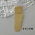 Soft velvet light yellow slouch socks for women, candy color thin mid-calf hosiery - One Size / Pale Yellow