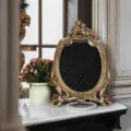 Vintage tabletop decorative mirror with gold cherub frame for luxury home decor details. - 26*42*3CM / Gold